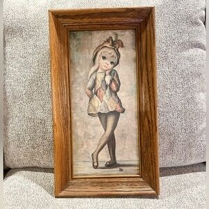Vintage MAIO Litho Print Big Eyed Harlequin Girl